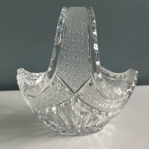 Vintage Crystal Glass Unmarked Basket Bowl
